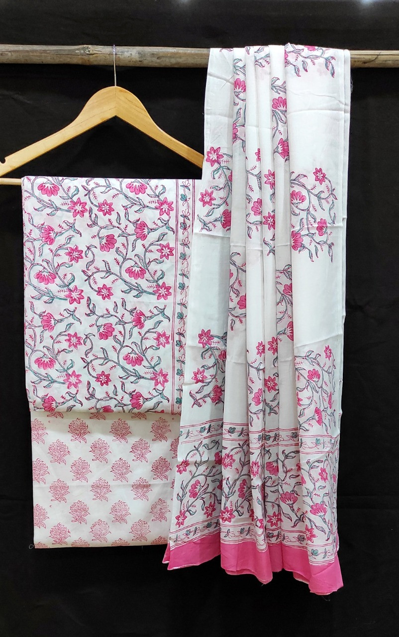 Hand Block Printed cotton suit material with cotton dupatta