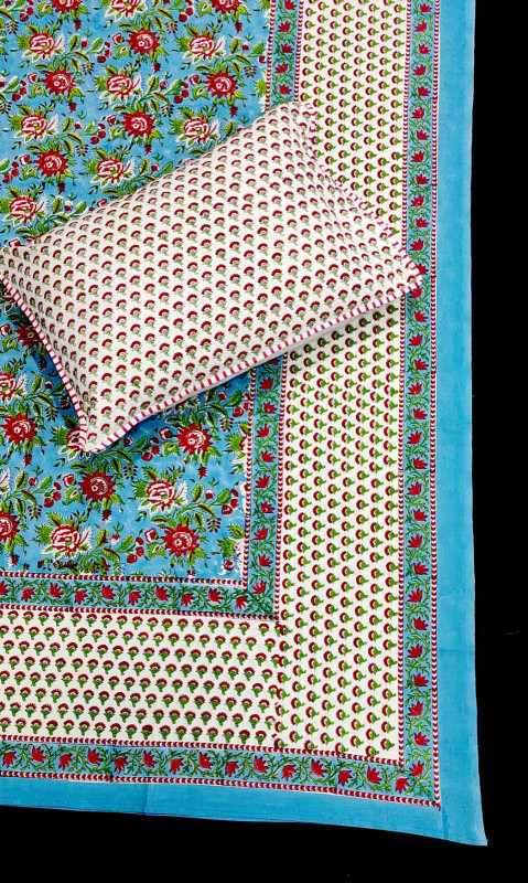 Hand block cotton Bed sheet with Pillow cover