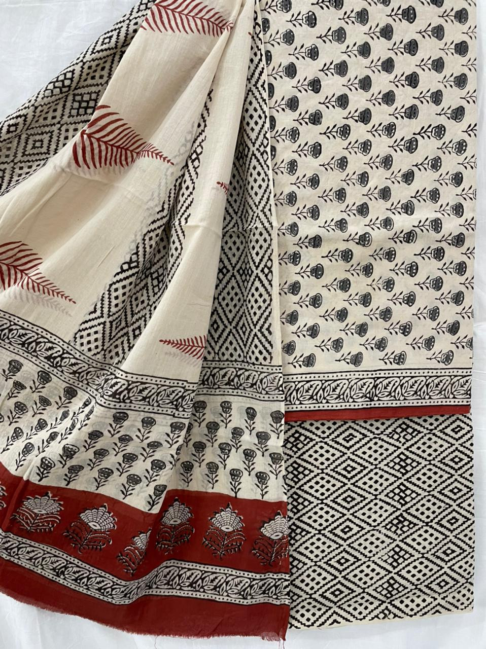 Hand Block Printed cotton suit material with cotton dupatta