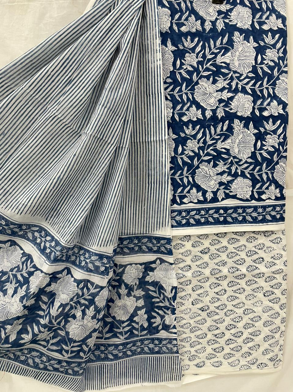 Hand Block Printed cotton suit material with cotton dupatta