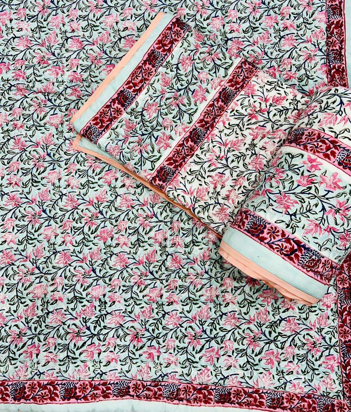 Hand block cotton Reversible Quilt