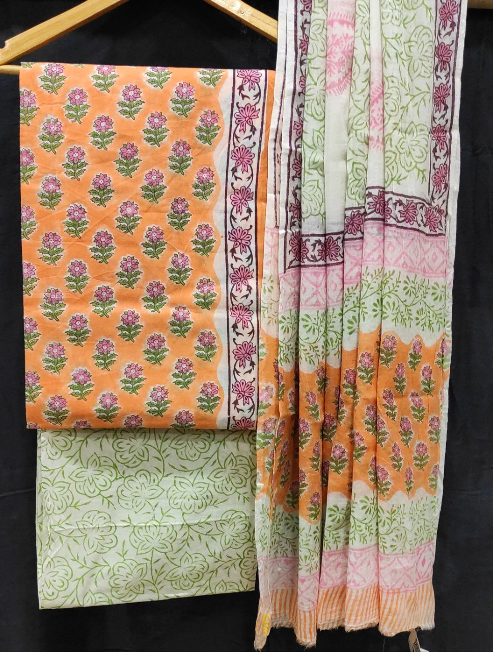 Hand Block Printed cotton suit material with cotton dupatta