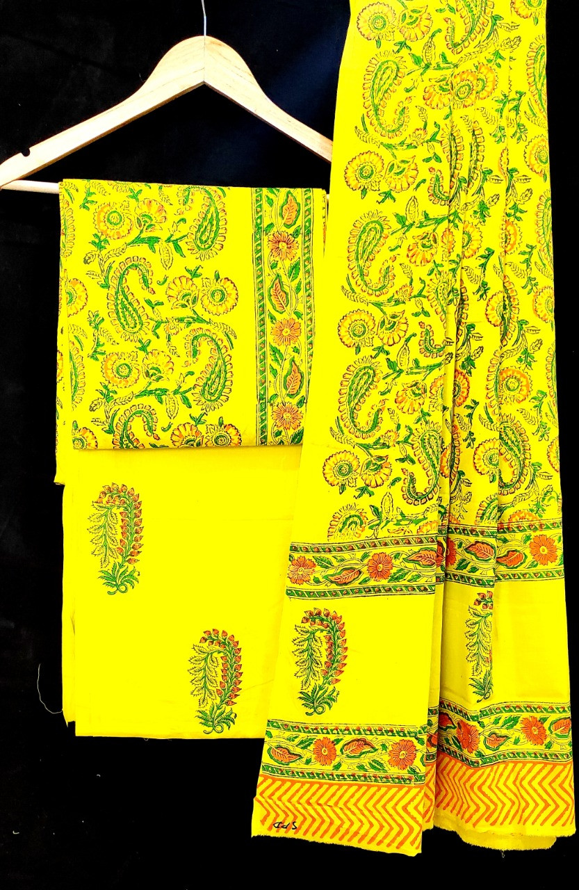 Hand Block Printed cotton suit material with cotton dupatta