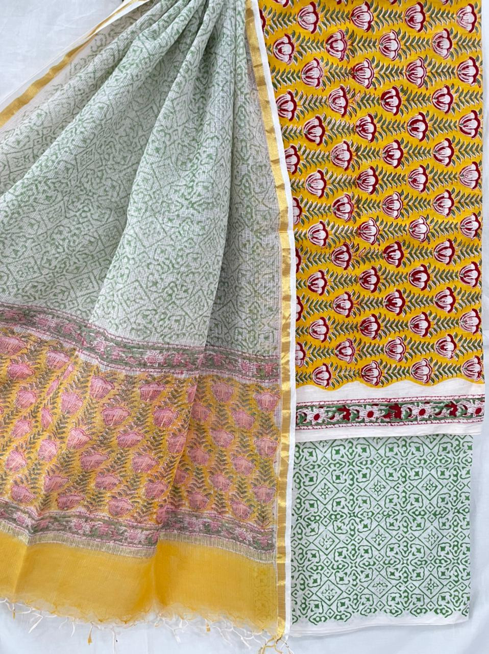 Hand Block Printed cotton suit material with cotton dupatta
