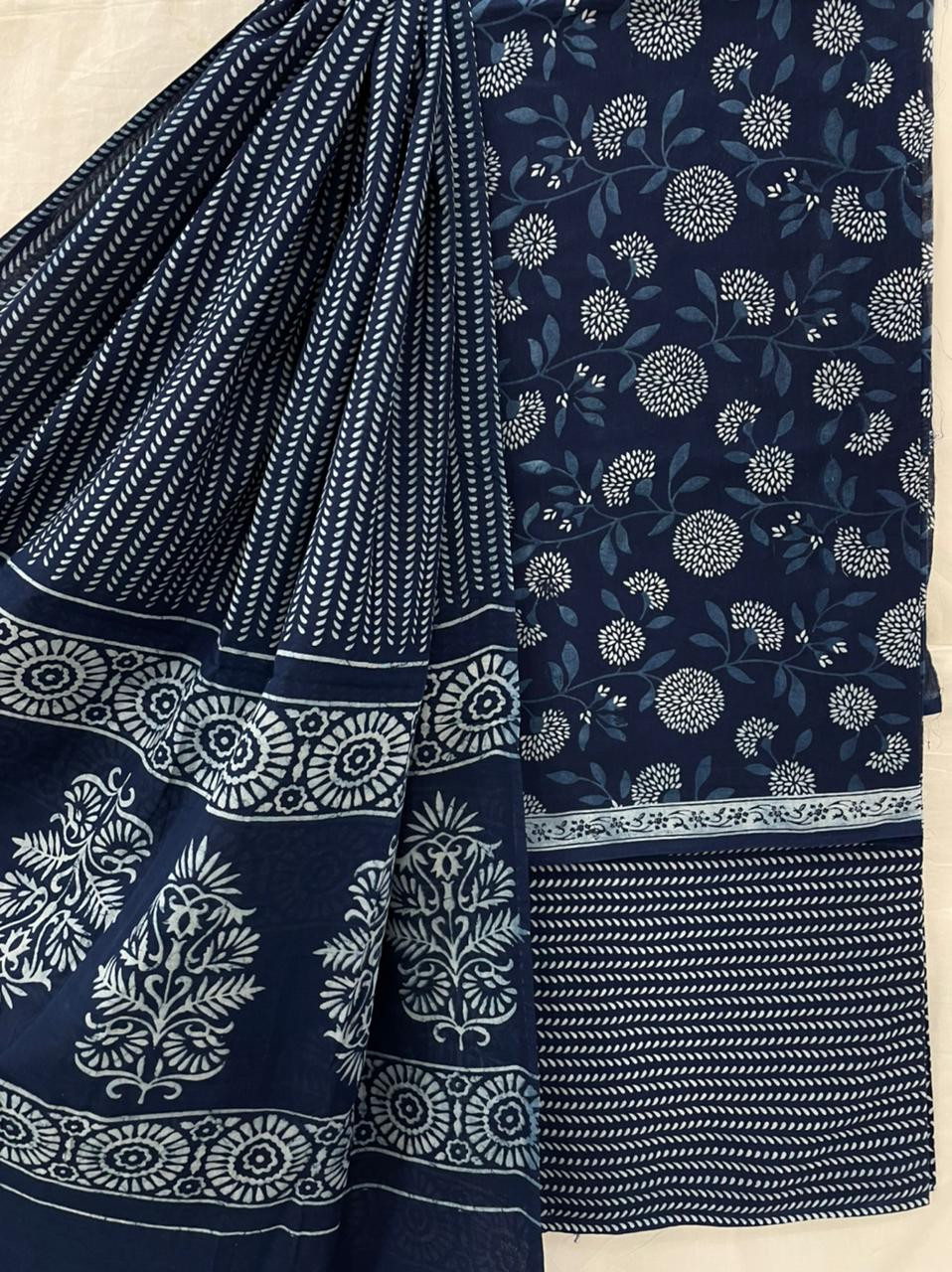 Hand Block Printed cotton suit material with cotton dupatta