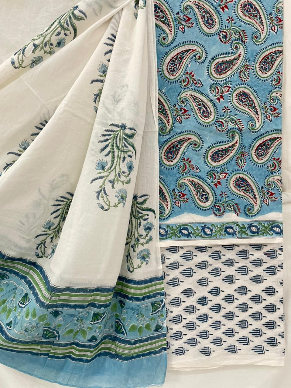 Hand Block Printed cotton suit material with cotton dupatta