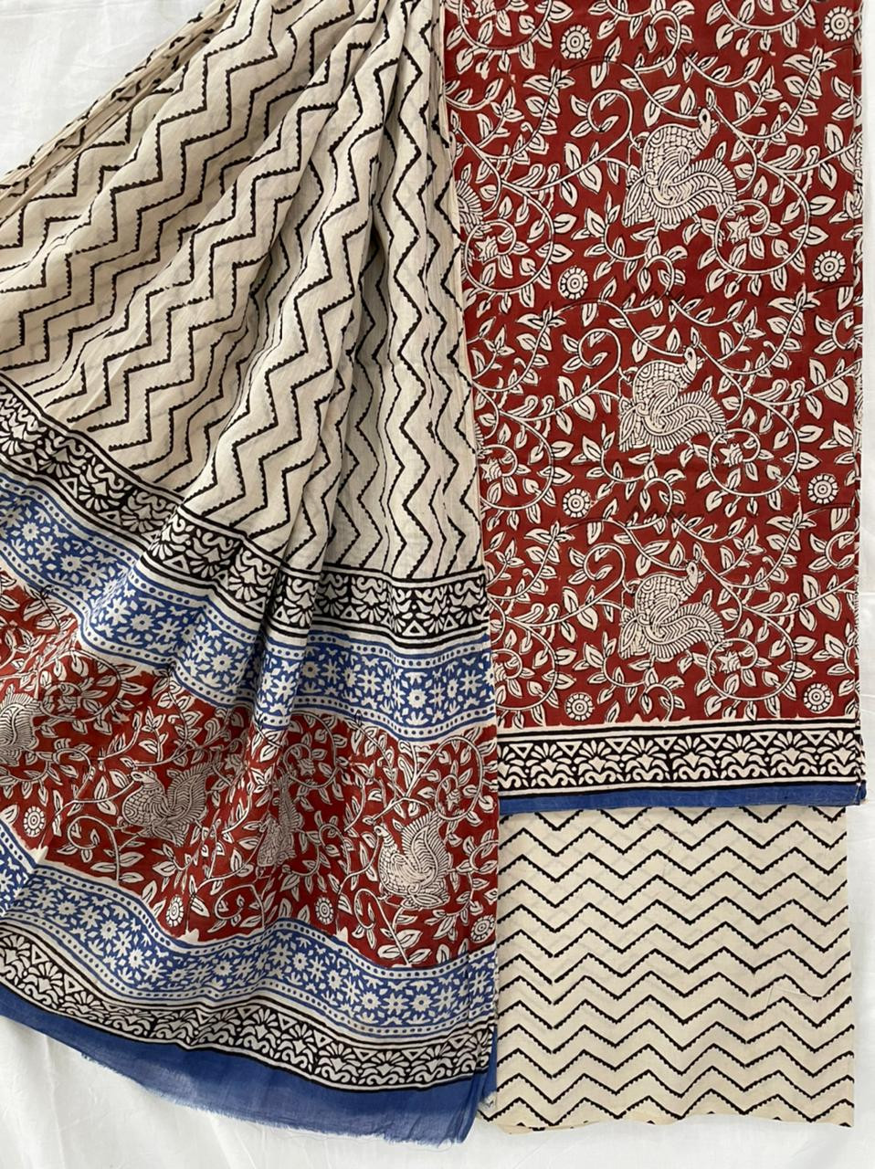 Hand Block Printed cotton suit material with cotton dupatta
