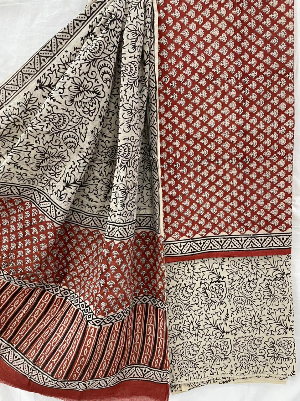 Hand Block Printed cotton suit material with cotton dupatta