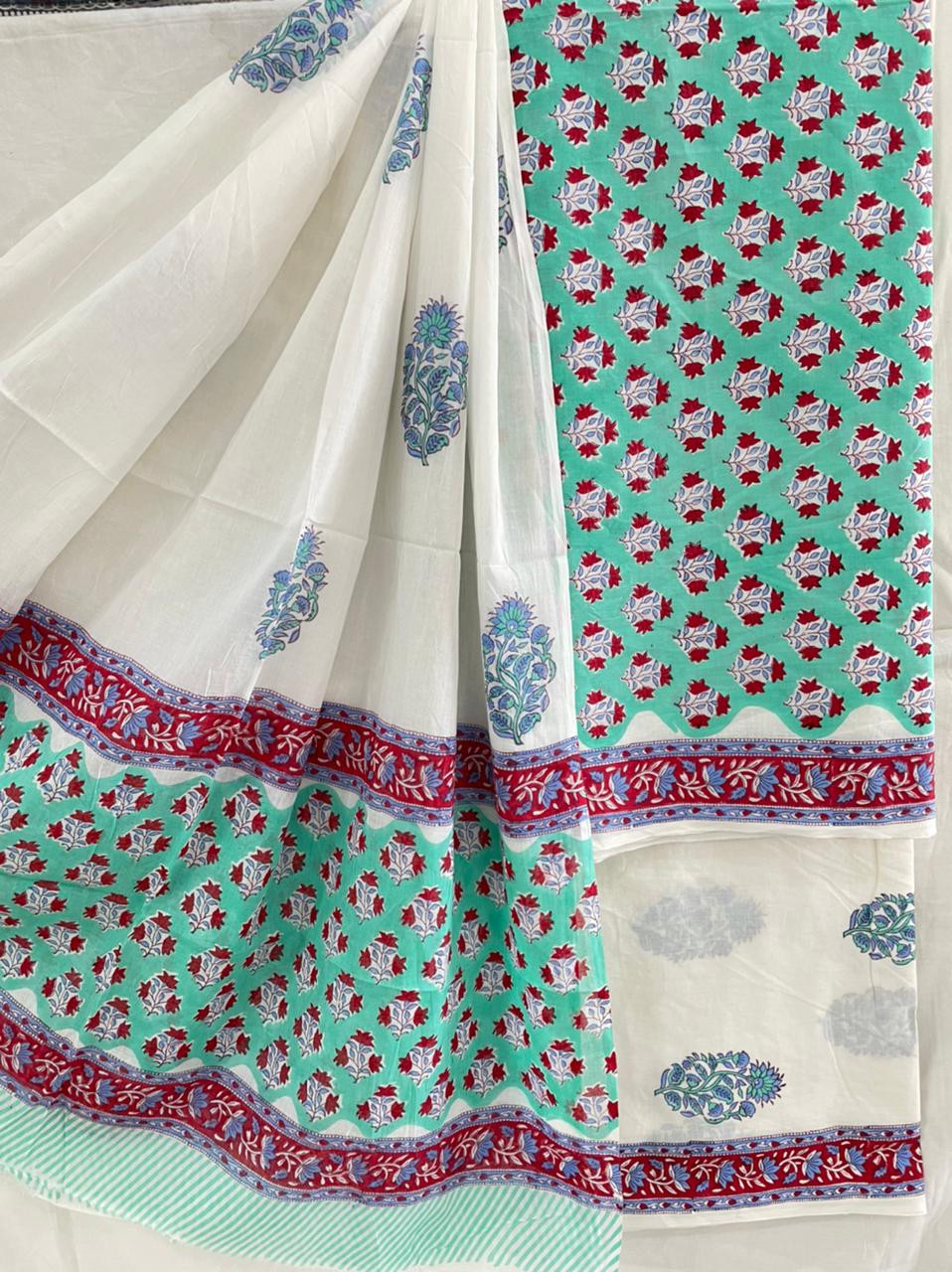 Hand Block Printed cotton suit material with cotton dupatta
