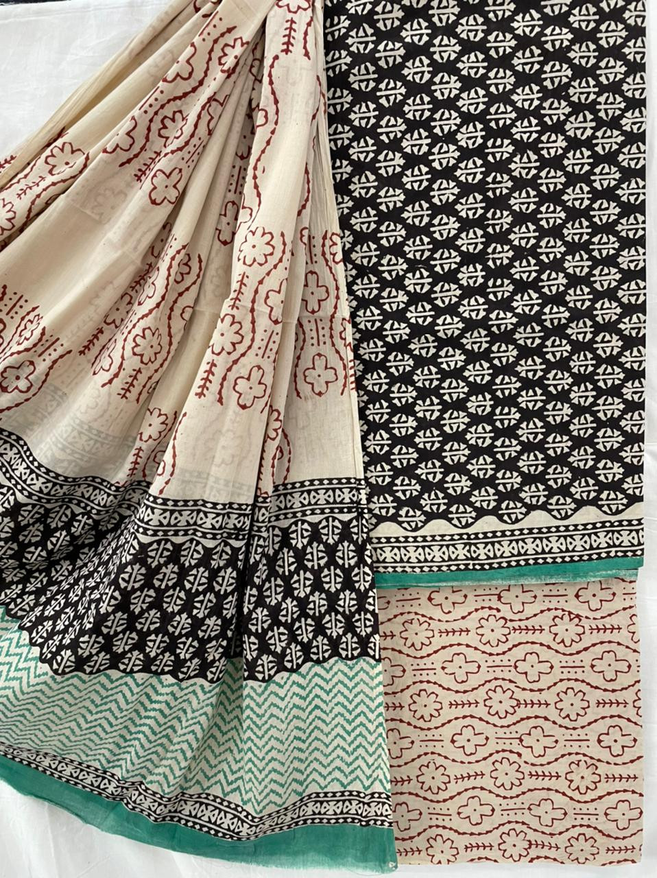 Hand Block Printed cotton suit material with cotton dupatta