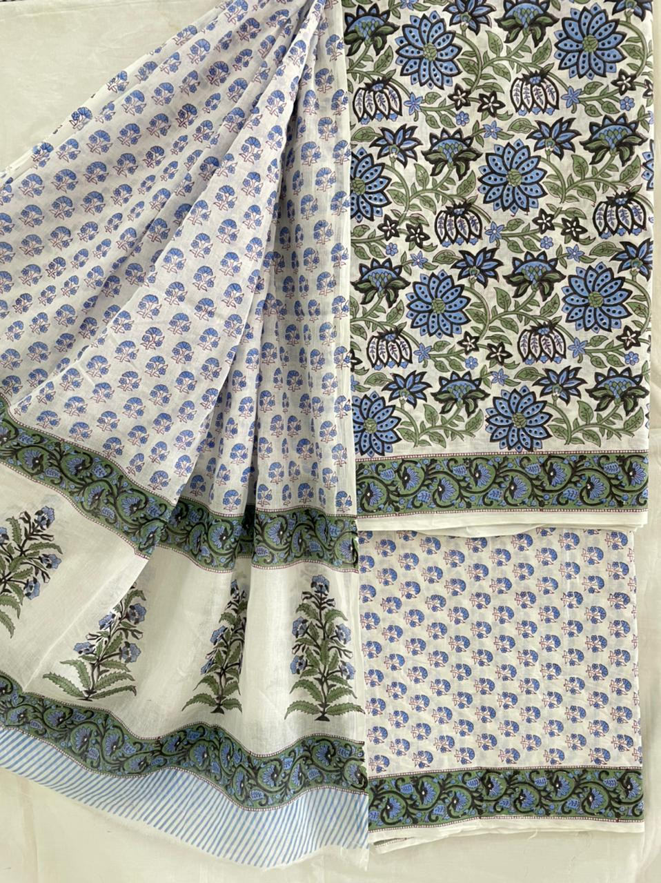 Hand Block Printed cotton suit material with cotton dupatta