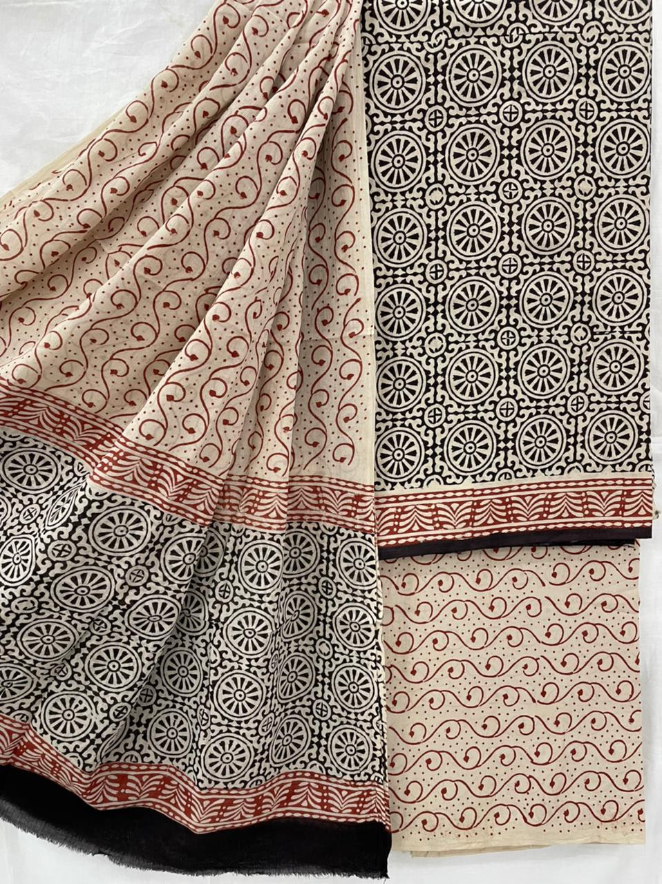 Hand Block Printed cotton suit material with cotton dupatta