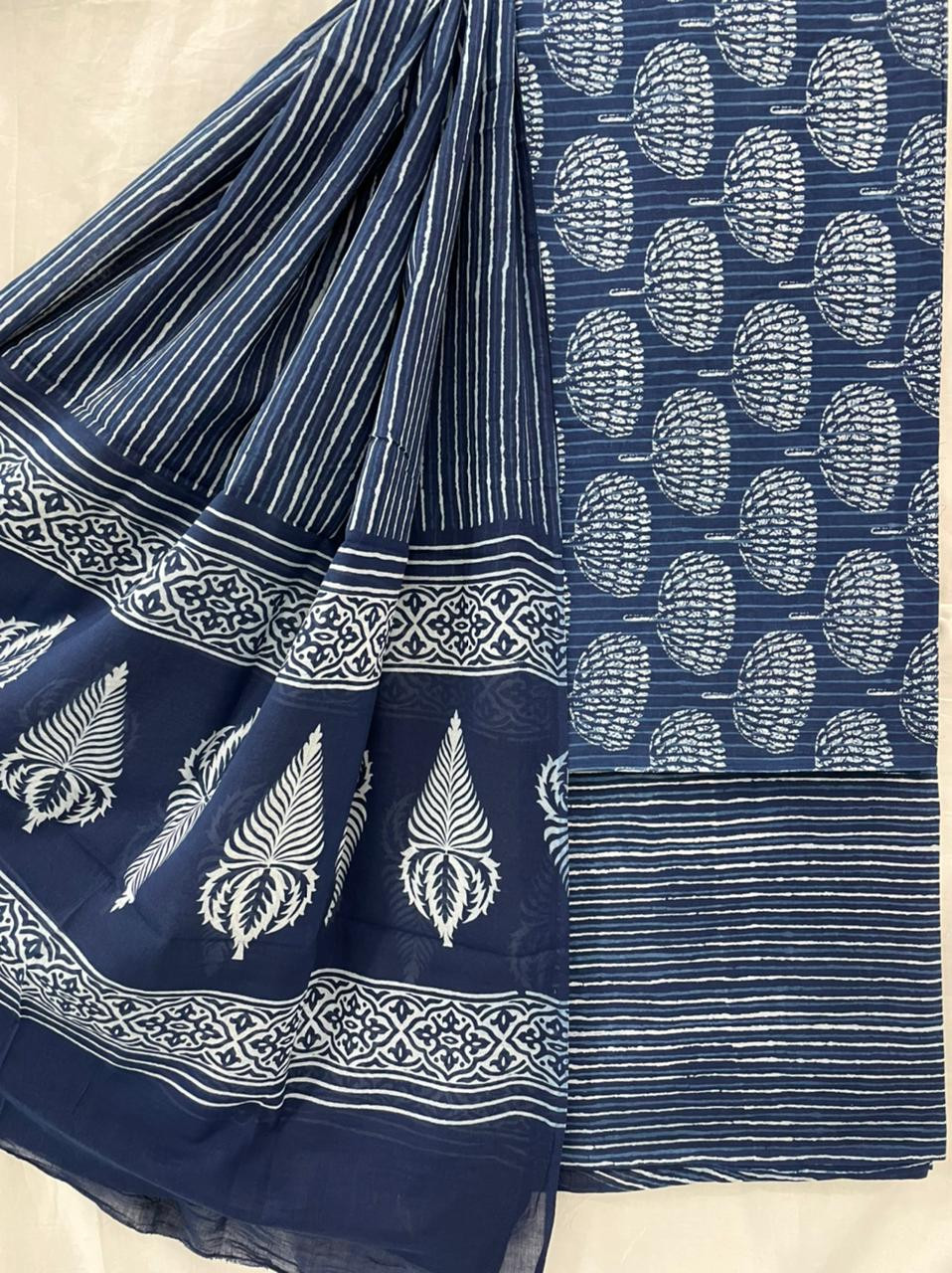 Hand Block Printed cotton suit material with cotton dupatta